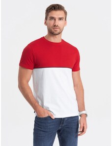 Ombre Clothing Originálne dvojfarebné tričko červeno - biele V6 S1619