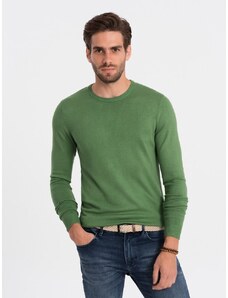 Ombre Clothing Klasický zelený sveter s okrúhlym výstrihom V13 SWBS-0106