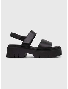 Kožené sandále HUGO KrisSandal dámske, čierna farba, na platforme, 50513525