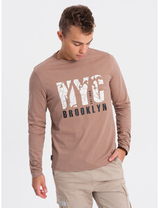 Ombre Clothing Pánske tričko s potlačou s motívom mapy - svetlohnedé V1 OM-LSPT-0115