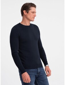 Ombre Clothing Klasický tmavo modrý sveter s okrúhlym výstrihom V9 SWBS-0106