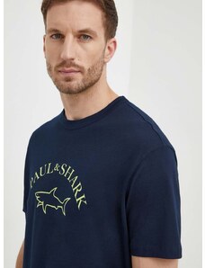Bavlnené tričko Paul&Shark pánsky, tmavomodrá farba, s potlačou, 24411057