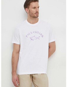 Bavlnené tričko Paul&Shark pánsky, biela farba, s potlačou, 24411057