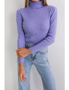 BİKELİFE Women's Lilac Lycra Stretchy Turtleneck Knitwear Sweater