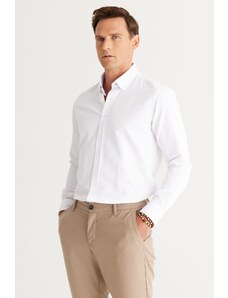 AC&Co / Altınyıldız Classics Men's White Slim Fit Slim-fit Oxford Buttoned Collar Dobby Cotton Shirt.