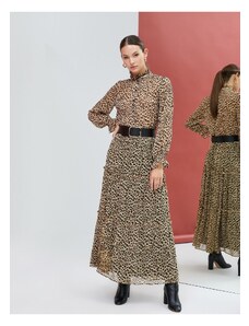 Koton Leopard vzorovaná košeľa šifón dlhé rukávy volánový stojaci golier