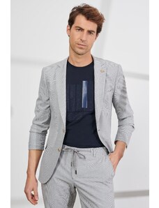 ALTINYILDIZ CLASSICS Men's Gray Slim Fit Slim Fit Monocollar See-through Patterned Suit.