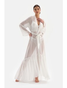 Dagi White Bride Lace Detailed Chiffon Dressing Gown