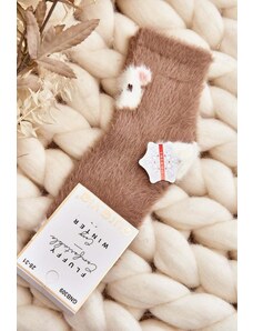 Kesi Children's fur socks with teddy bear, brown