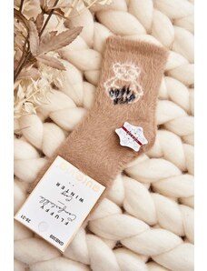 Kesi Children's fur socks with teddy bear, beige