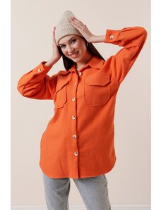 By Saygı Double Pocket Plain Stamped Shirt Orange