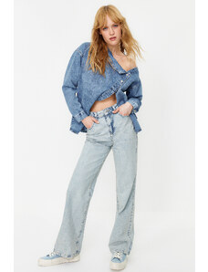 Trendyol Collection Svetlomodré letné tenké džínsy so širokými nohavicami s vysokým pásom