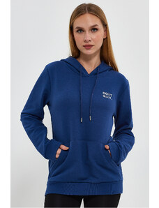 River Club Women's Blue Dont Quit Printed 3 Thread Hooded Sweatshirt