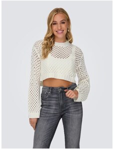 Women's cream perforated short sweater ONLY Smilla - Women