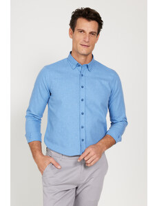 ALTINYILDIZ CLASSICS Men's Blue Slim Fit Slim Fit Buttoned Collar Flannel Lumberjack Winter Shirt