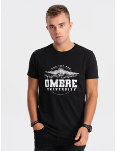 Ombre Clothing Pánske bavlnené tričko s vojenskou potlačou - čierne V1 OM-TSPT-0164
