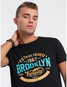 Ombre Clothing Pánske bavlnené tričko s kolektívnou potlačou - čierne V1 OM-TSPT-0163