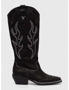 Kožené kovbojské topánky Steve Madden Wenda dámske, čierna farba, na podpätku, SM11003097