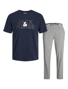 JACK & JONES Dlhé pyžamo 'ULA' námornícka modrá / sivá melírovaná / biela