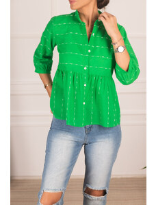 armonika Women's Green Six Shirred Quarter Sleeve Shirt