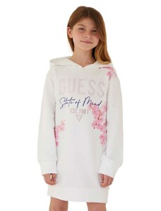 Dievčenské bavlnené šaty Guess biela farba, mini, rovný strih