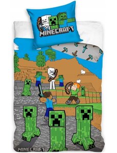Carbotex Bavlnené posteľné obliečky Minecraft - motív Time to Mine - 100% bavlna - 70 x 90 cm + 140 x 200 cm