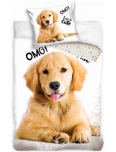 Carbotex Bavlnené posteľné obliečky šteniatko Zlatý Retriever - 100% bavlna - 70 x 90 cm + 140 x 200 cm