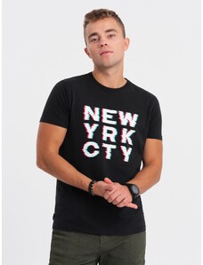 Ombre Clothing Pánske bavlnené tričko s potlačou - čierne V1 OM-TSPT-0162