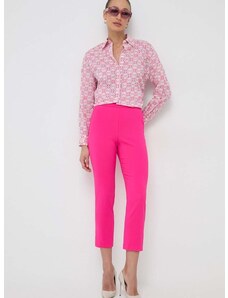 Nohavice Pinko dámske, ružová farba, rovné, vysoký pás, 102861.7624