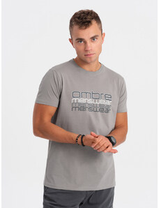 Ombre Clothing Pánske bavlnené tričko s potlačou - sivé V2 OM-TSPT-0160
