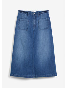 bonprix Strečová džínsová sukňa, midi dĺžka, farba modrá, rozm. 52