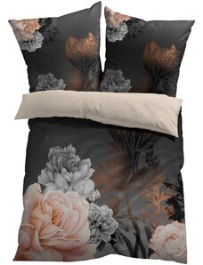 bonprix Obojstranná posteľná bielizeň s kvetovaným dizajnom, farba čierna, rozm. 1x 80/80 cm, 1x 135/200 cm