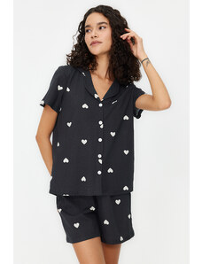 Trendyol Collection Čierna 100% bavlna pletené pyžamové šortky so vzorom srdca