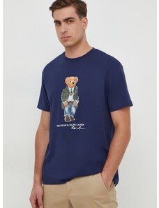 Bavlnené tričko Polo Ralph Lauren pánsky, tmavomodrá farba, s potlačou, 710854497