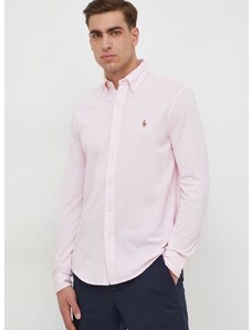 Bavlnená košeľa Polo Ralph Lauren pánska,ružová farba,regular,s golierom button-down,710934576