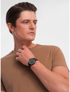 Ombre Clothing BASIC pánske klasické bavlnené tričko - hnedé V13 OM-TSBS-0146