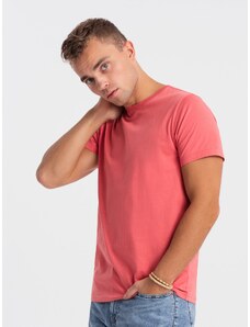 Ombre Clothing BASIC pánske klasické bavlnené tričko - ružové V11 OM-TSBS-0146