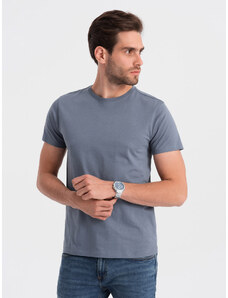Ombre Clothing BASIC pánske klasické bavlnené tričko - denim V5 OM-TSBS-0146