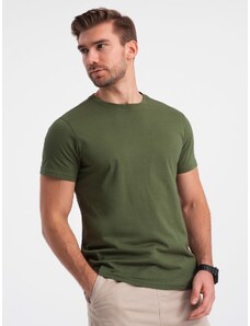 Ombre Clothing Klasické bavlnené pánske tričko BASIC - olivové V4 OM-TSBS-0146