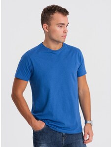 Ombre Clothing Pánske klasické bavlnené tričko BASIC - modré V8 OM-TSBS-0146