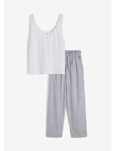 bonprix Pyžamo s krátkym vrúbkovaným topom a s tkanými nohavicami, farba biela, rozm. 40/42