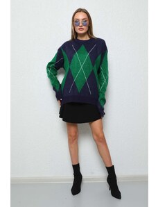 BİKELİFE Women's Diamond Pattern Oversized Sweater