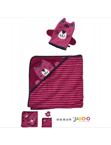 JAKO- O - Detská osuška s kapucňou 80x80cm a froté rukavicou ružová