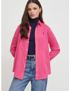 Ľanová košeľa Polo Ralph Lauren ružová farba,regular,s klasickým golierom,211920516