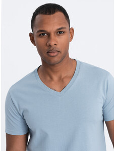 Ombre Clothing Klasické bavlnené pánske tričko BASIC s výstrihom do V - džínsy V11 OM-TSBS-0145