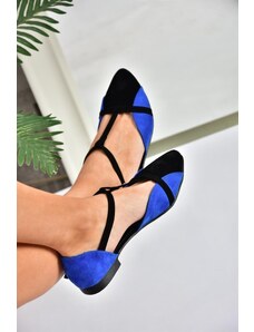 Fox Shoes Saks Modro/čierne semišové dámske baleríny