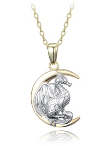 MINET Strieborný náhrdelník drak na mesiaci v kombinácii s pozláteným striebrom