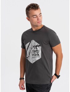 Ombre Clothing Men's cotton t-shirt with map motif print - graphite V1 OM-TSPT-0169