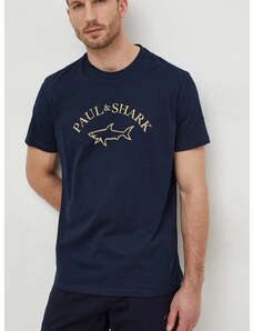 Bavlnené tričko Paul&Shark pánsky, tmavomodrá farba, s potlačou, 24411032