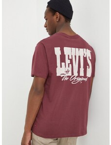 Bavlnené tričko Levi's pánsky, bordová farba, s potlačou